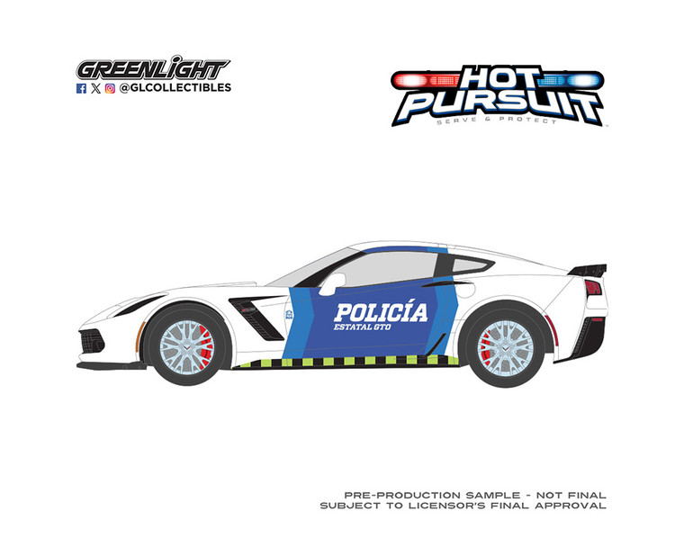 Greenlight 1:24 2019 Chevrolet Corvette Z06 Policia Estatal Gto Mexico - Hot Pursuit - Diecast