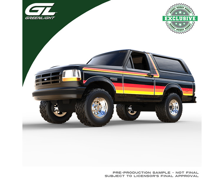 Greenlight 1:64 1996 Ford Bronco Xlt - Black W/ Sunset Stripes - Hobby Exclusive - Diecast