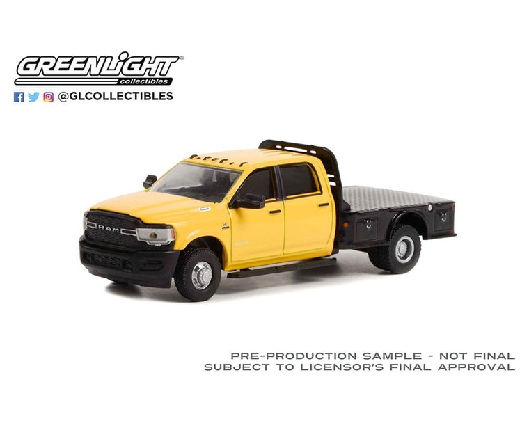 Greenlight 1:64 Dually Drivers Series 10 - 2020 Ram 3500 Tradesman Dually Flatbed - Construction Yellow - Diecast