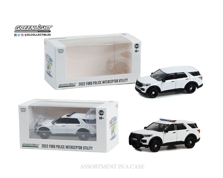 Greenlight 1:64 Hot Pursuit 2022 Ford Police Interceptor Utility With & Without Light Bar (plain White) - Hobby Exclusive - Diecast