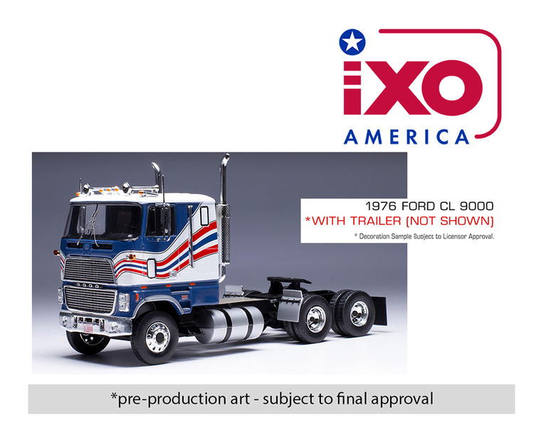 Ixo Model 1:64 1976 Ford Cl9000 With Vintage Trailer - Red, White & Blue - Limited Edition - Diecast
