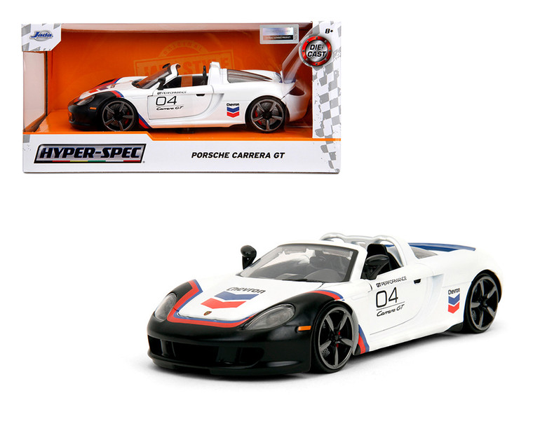 Jada 1:24 Porsche Carrera Gt #4 With Chevron Livery - White - Hyper-spec - Diecast
