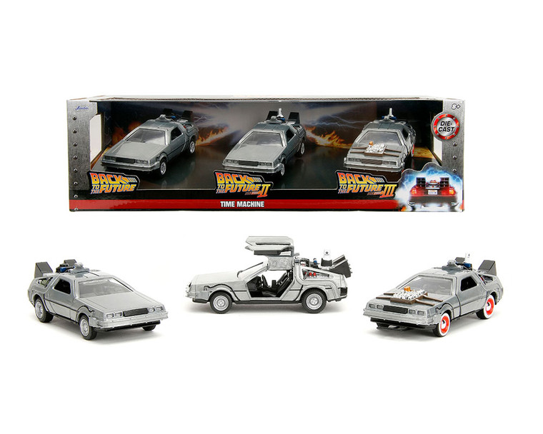 Jada 1:32 Back To Future - Silver - 3 Pack Set - Hollywood Rides - Diecast