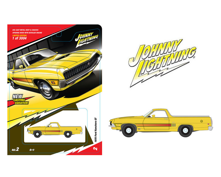 Johnny Lightning 1:64 Classic Gold 2026 Release 2 - 1970 Ford Ranchero Gt - Bright Yellow - Diecast