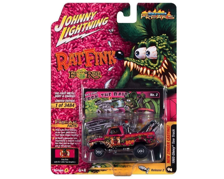 Johnny Lightning 1:64 Street Freaks 2023 Release 2 Version B - 1965 Chevrolet Wrecker Ratfink - Pink - Diecast