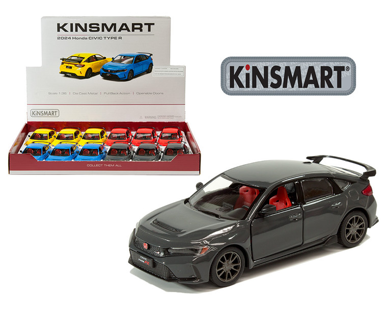 Kinsmart 1:36 2024 Honda Civic Type R - 4 Colors - Display Tray Box Of 12 - Diecast