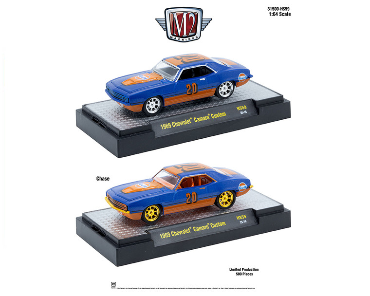 M2 Machines 1:64 1969 Chevrolet Camaro Custom Gulf - Blue - Hobby Exclusive - Diecast