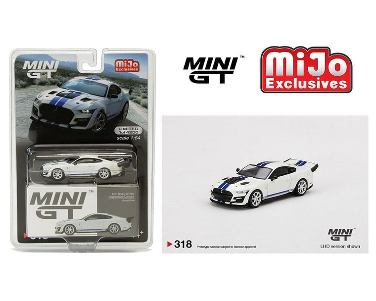 Mini Gt 1:64 Ford Shelby Gt500 Dragonsnake Concept (oxford White With Blue Stripes) - Mijo Exclusives - Diecast