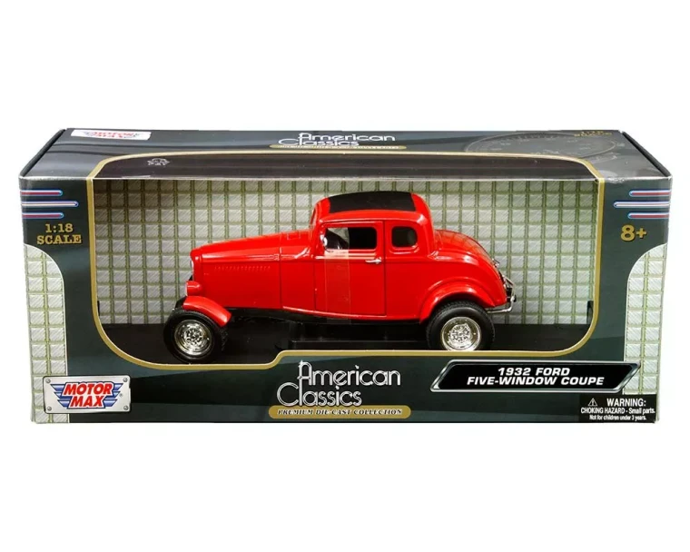 Motormax 1:18 American Classics 1932 Ford Five-window Coupe (red) - Diecast