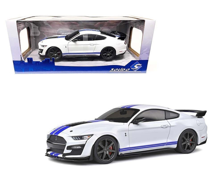 Solido 1:18 2020 Shelby Mustang Gt500 Fast Track (oxford White With Blue Stripes) - Diecast