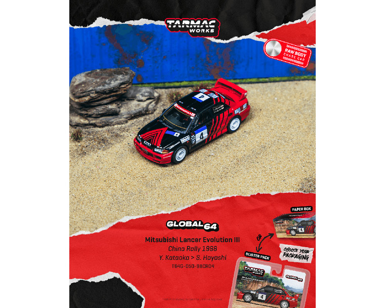 Tarmac Works 1:64 Mitsubishi Lancer Evolution Iii China Rally 1998 Yoshihiro Kataoka / Satoshi Hayashi - Global64 - Diecast