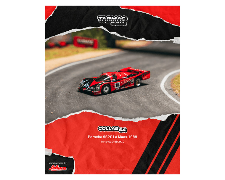 Tarmac Works 1:64 Porsche 962 Le Mans 1989 #10 - Red - Collab64 - Diecast