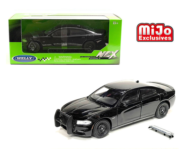 Welly 1:24 2016 Dodge Charger R/t Police Pursuit (plain Black) Mijo Exclusives - Diecast