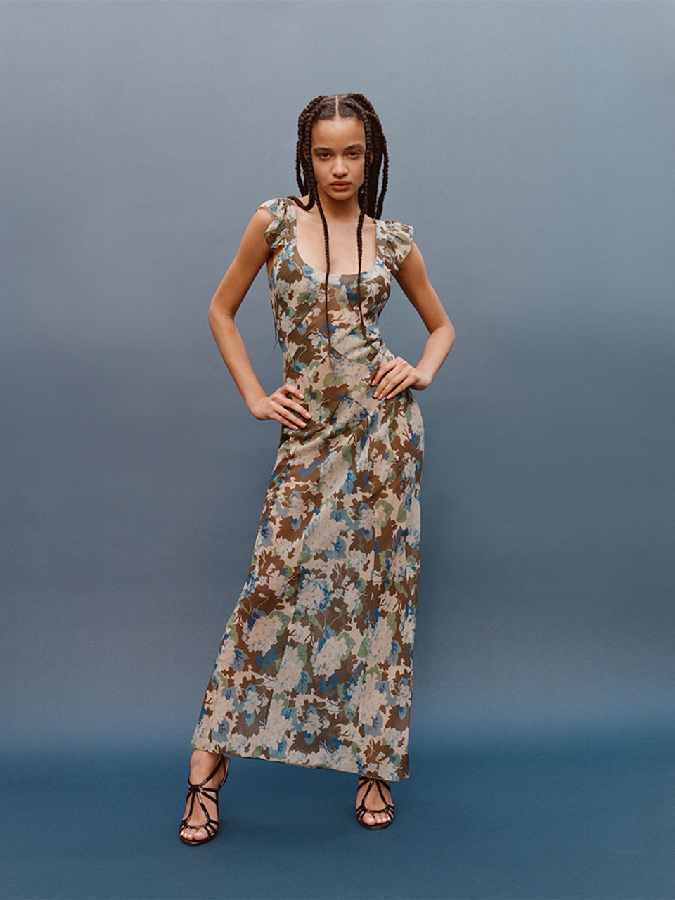 The Lila Blue Hydrangea | Sheer Floral Maxi Dress | Réalisation Par