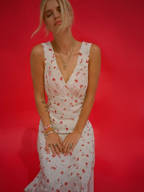 The Alba White Strawberry | 'Milk-Maid'Style Midi Dress