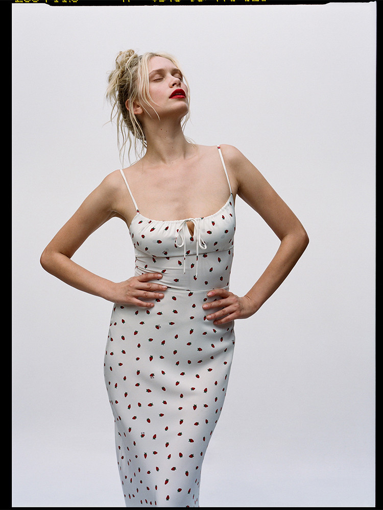 The Alba White Strawberry | 'Milk-Maid'Style Midi Dress