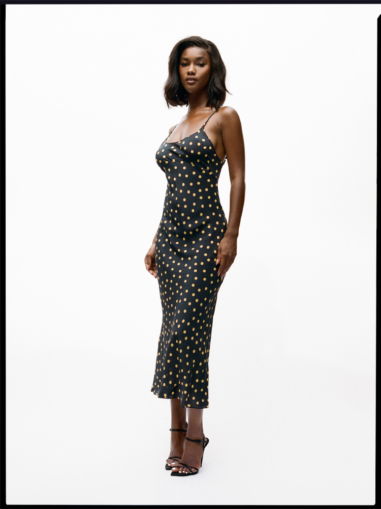 The Iggy Yellow Polka Dot, Silk Slip Dress