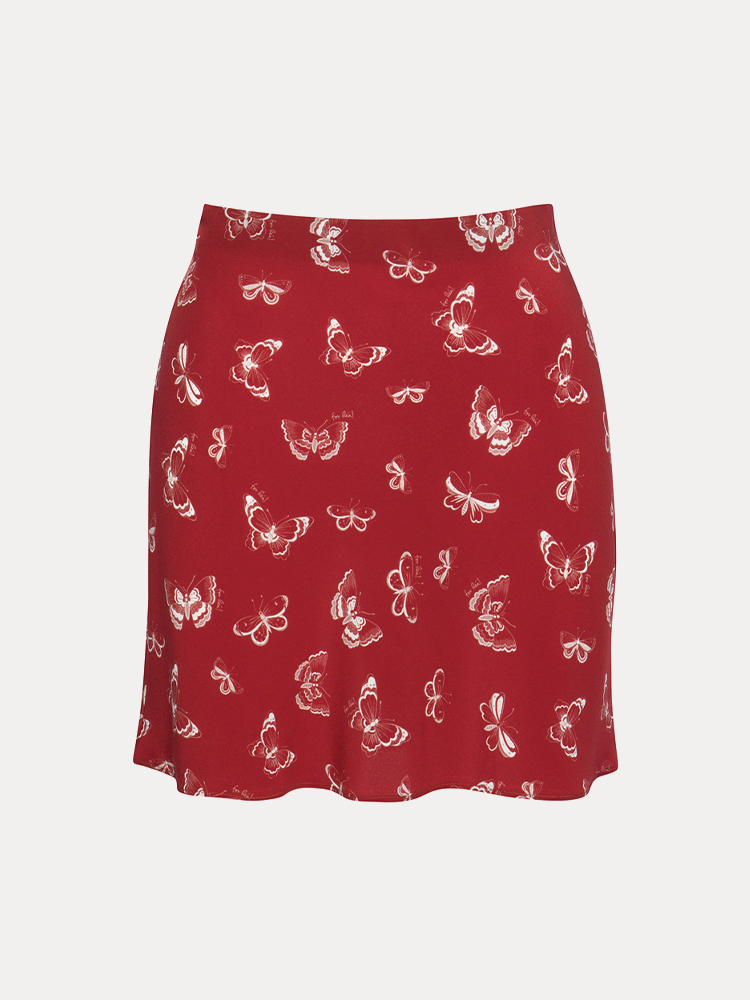 The Cookies In Red Butterfly Silk Mini Skirt Realisation Par