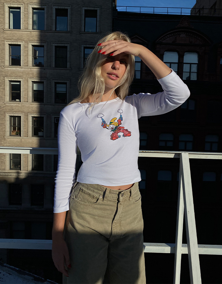 The Yee-ha! Tee | White Long Sleeve Baby Tee | Réalisation Par