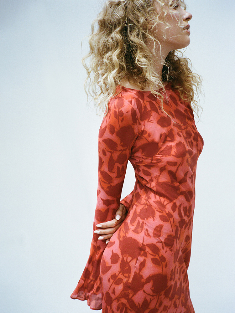 The Gia Havana | Long Sleeve Red Floral Silk Maxi Dress