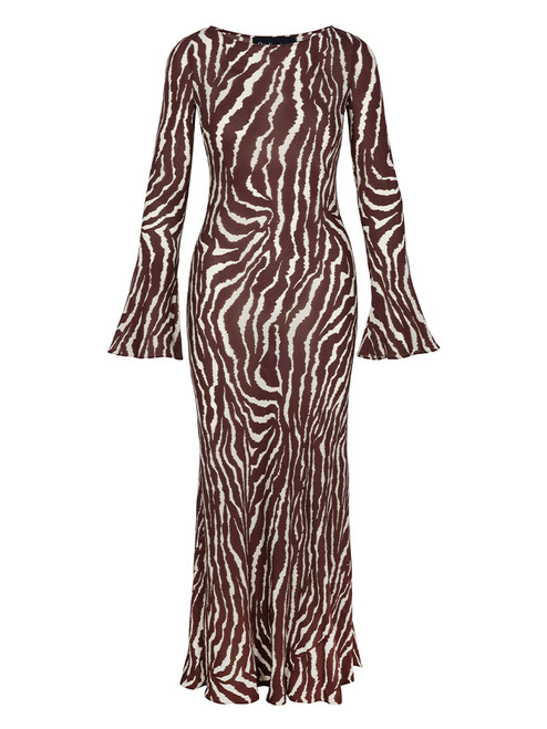 The Gia in Animal, Long Sleeve Silk Zebra Maxi Dress