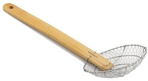 A bamboo handled mealworm sifter