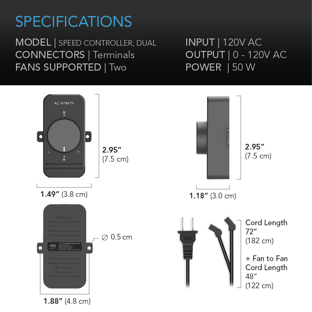 AC Axial Muffin Fan Speed Controller Cord