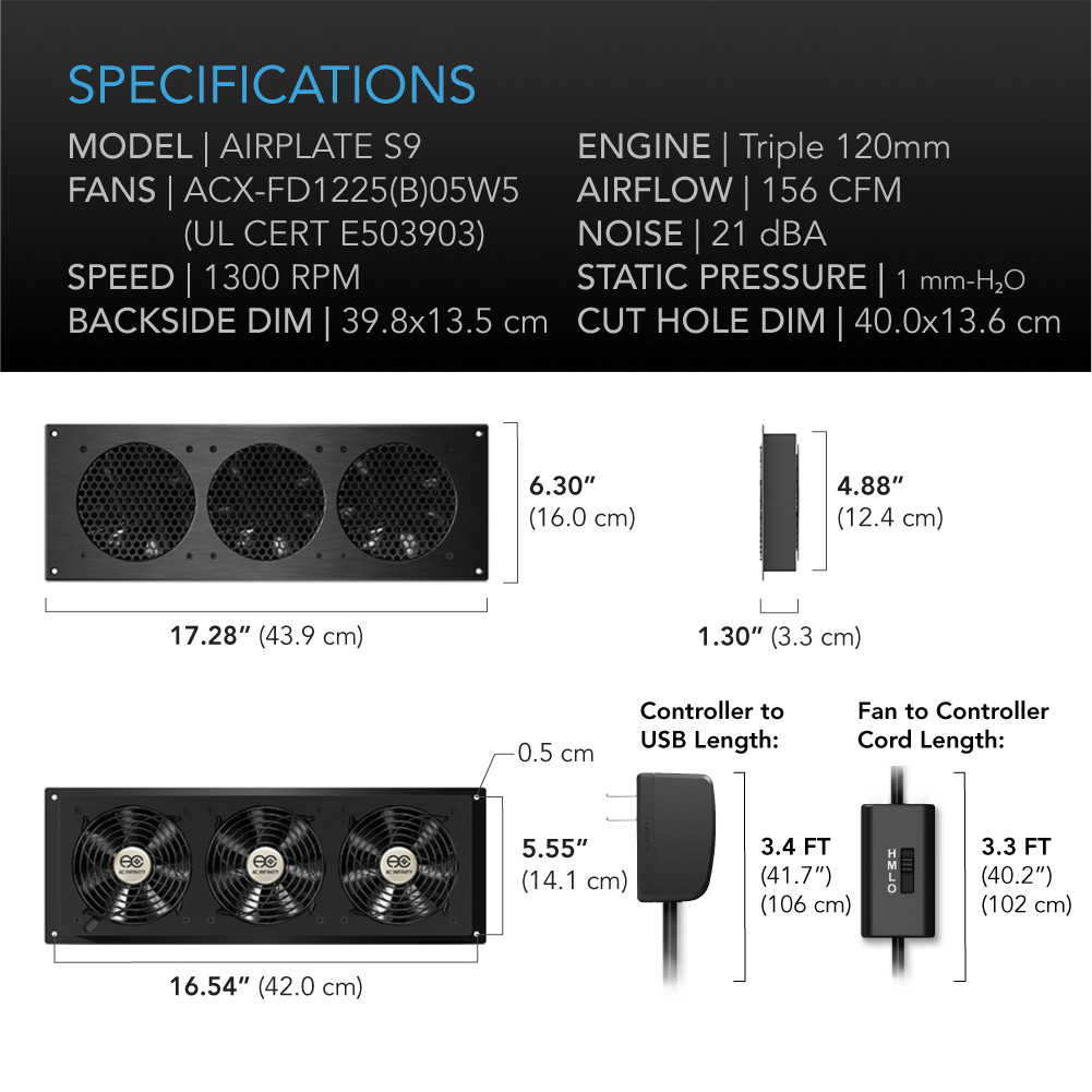 AIRPLATE S9 Cabinet Cooling Fan 18″ | AC Infinity