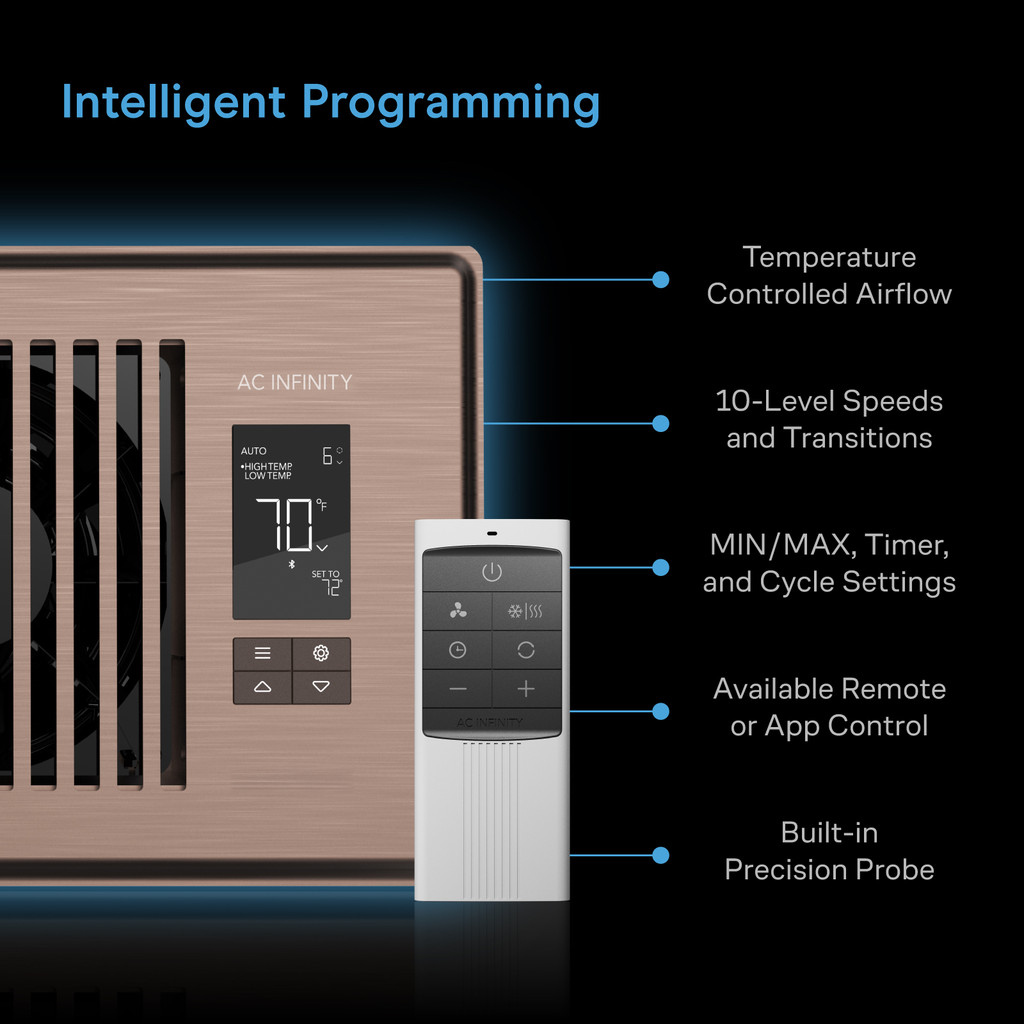 AIRTAP T4 Bronze, Register Booster Fan for 4” x 10” Register Holes, Improves Heating & Cooling from AC Vents, with 10-Level Speeds and Bluetooth Integrated App Control