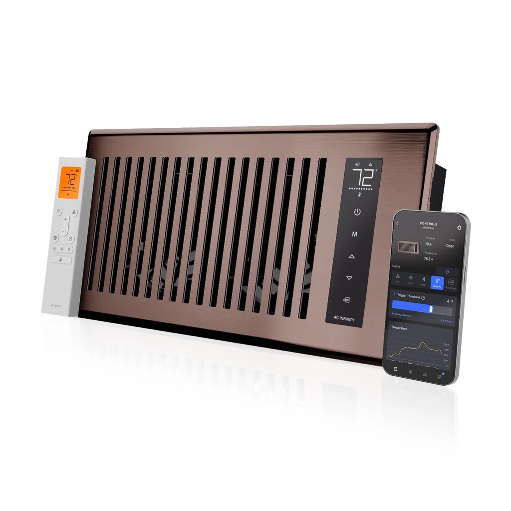 AIRTAP T4 Bronze, Register Booster Fan for 4” x 10” Register Holes, Improves Heating & Cooling from AC Vents, with 10-Level Speeds and Bluetooth Integrated App Control