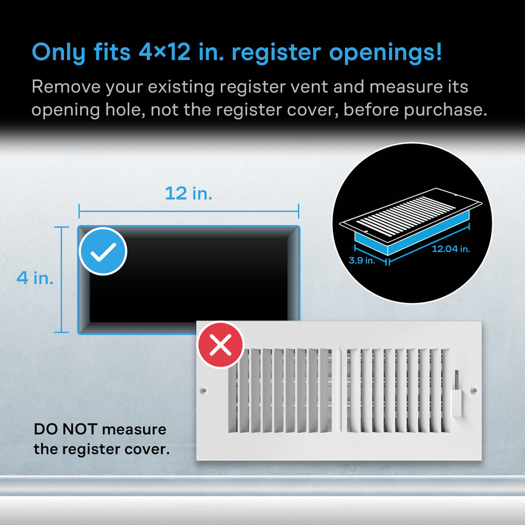 Bluetooth Register Booster Fan for 4” x 12” Register Holes, Improves Heating & Cooling from AC Vents, with 10-Speed Control and Bluetooth Integrated App Control