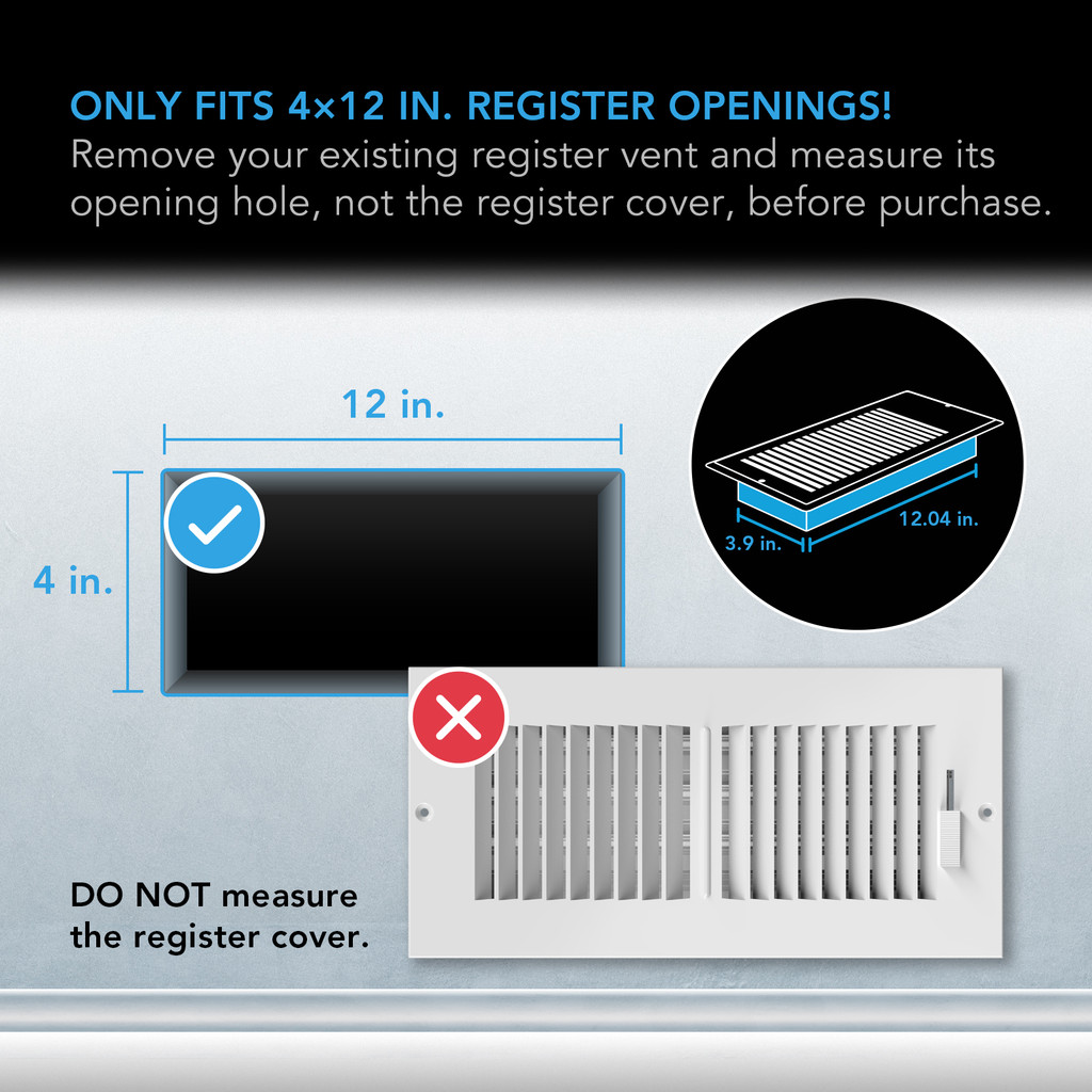 Bluetooth Register Booster Fan for 4” x 12” Register Holes, Improves Heating & Cooling from AC Vents, with 10-Speed Control and Bluetooth Integrated App Control