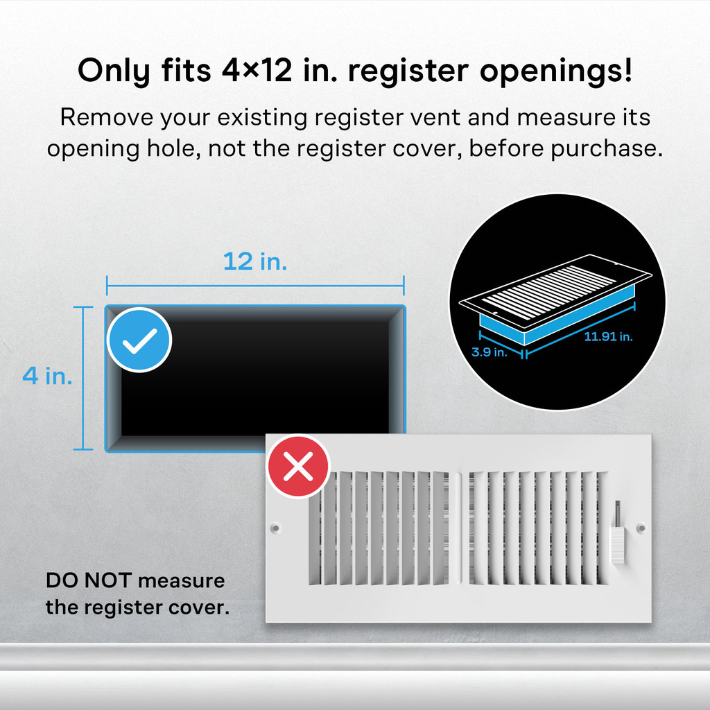 Bluetooth Register Booster Fan for 4” x 12” Register Holes, Improves Heating & Cooling from AC Vents, with 10-Speed Control and Bluetooth Integrated App Control