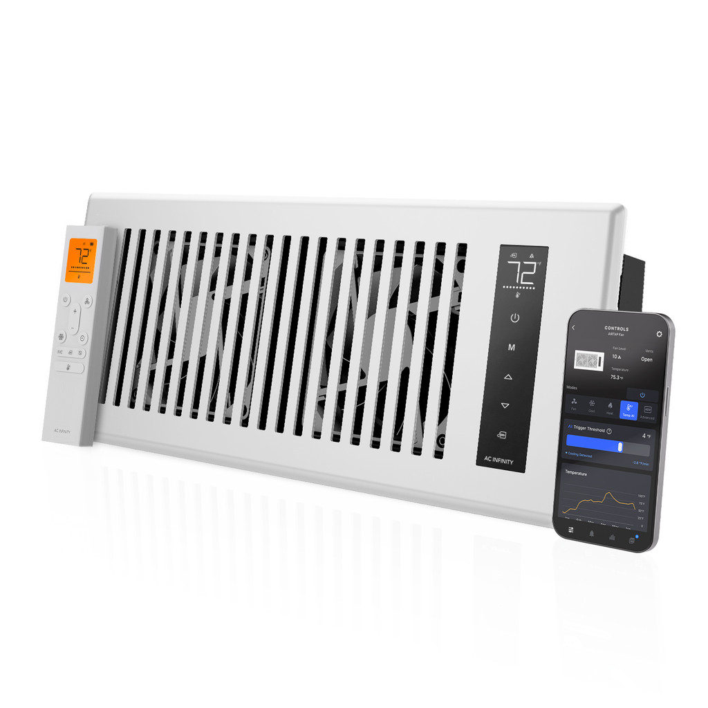 Bluetooth Register Booster Fan for 4” x 12” Register Holes, Improves Heating & Cooling from AC Vents, with 10-Speed Control and Bluetooth Integrated App Control