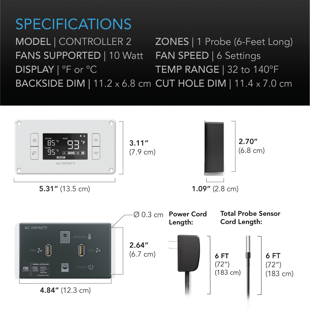 AIRPLATE T8 White Dual 6″ Quiet Cabinet Fan Temp | AC Infinity