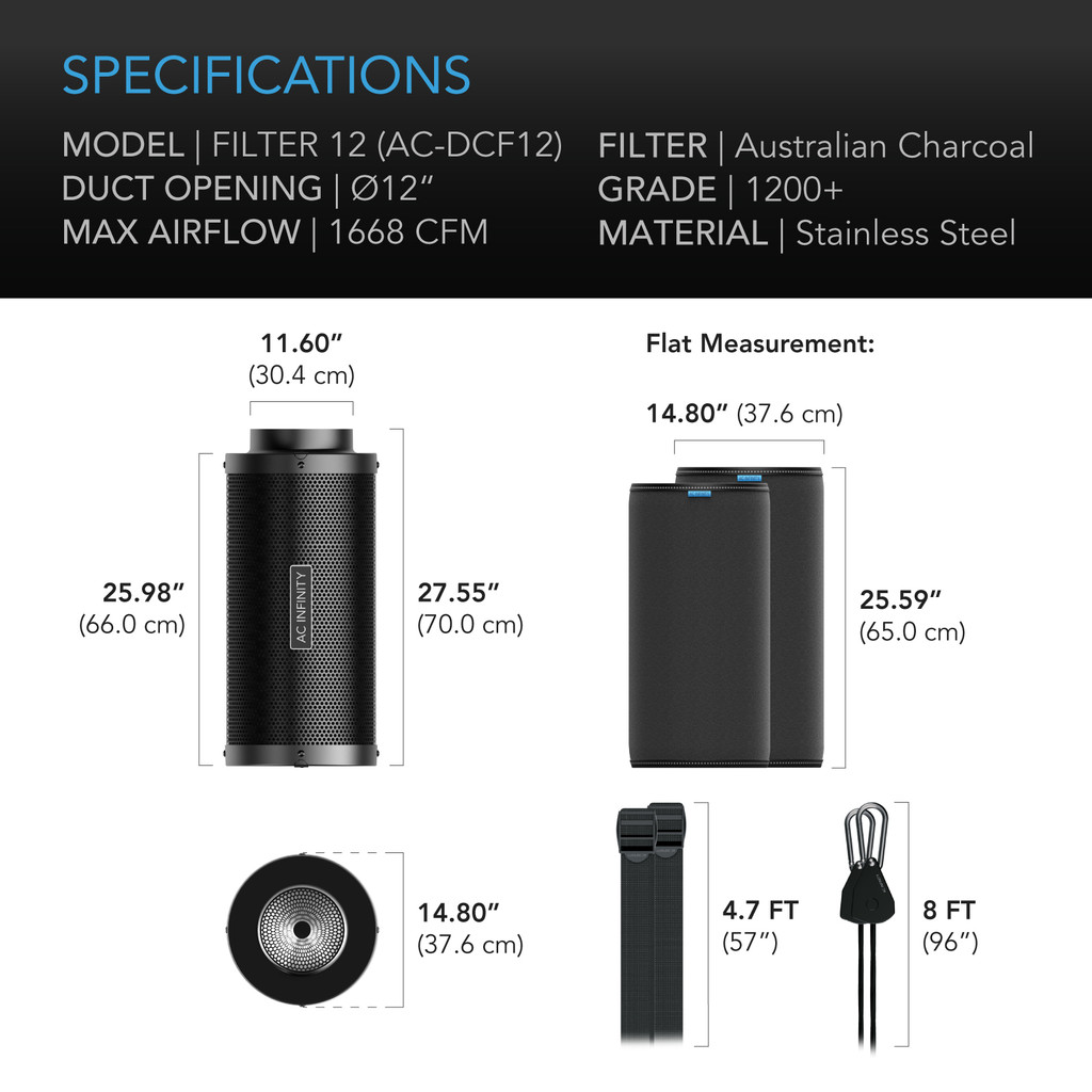 AC Infinity Duct Carbon Filter 12" with Australian Charcoal