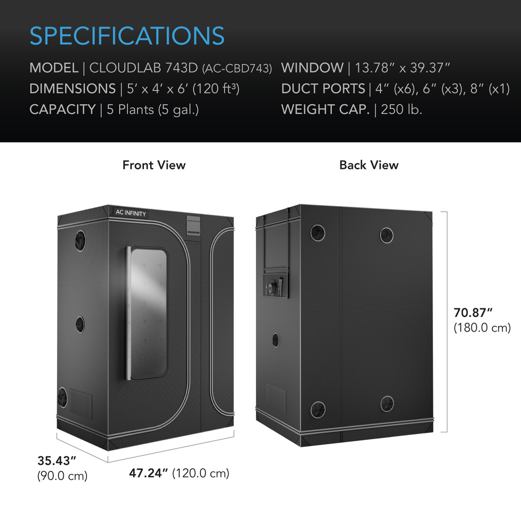 2-in-1 Grow Tent for Indoor Plant Growing, 2000D Oxford Canvas, 48" x 36" x 72"