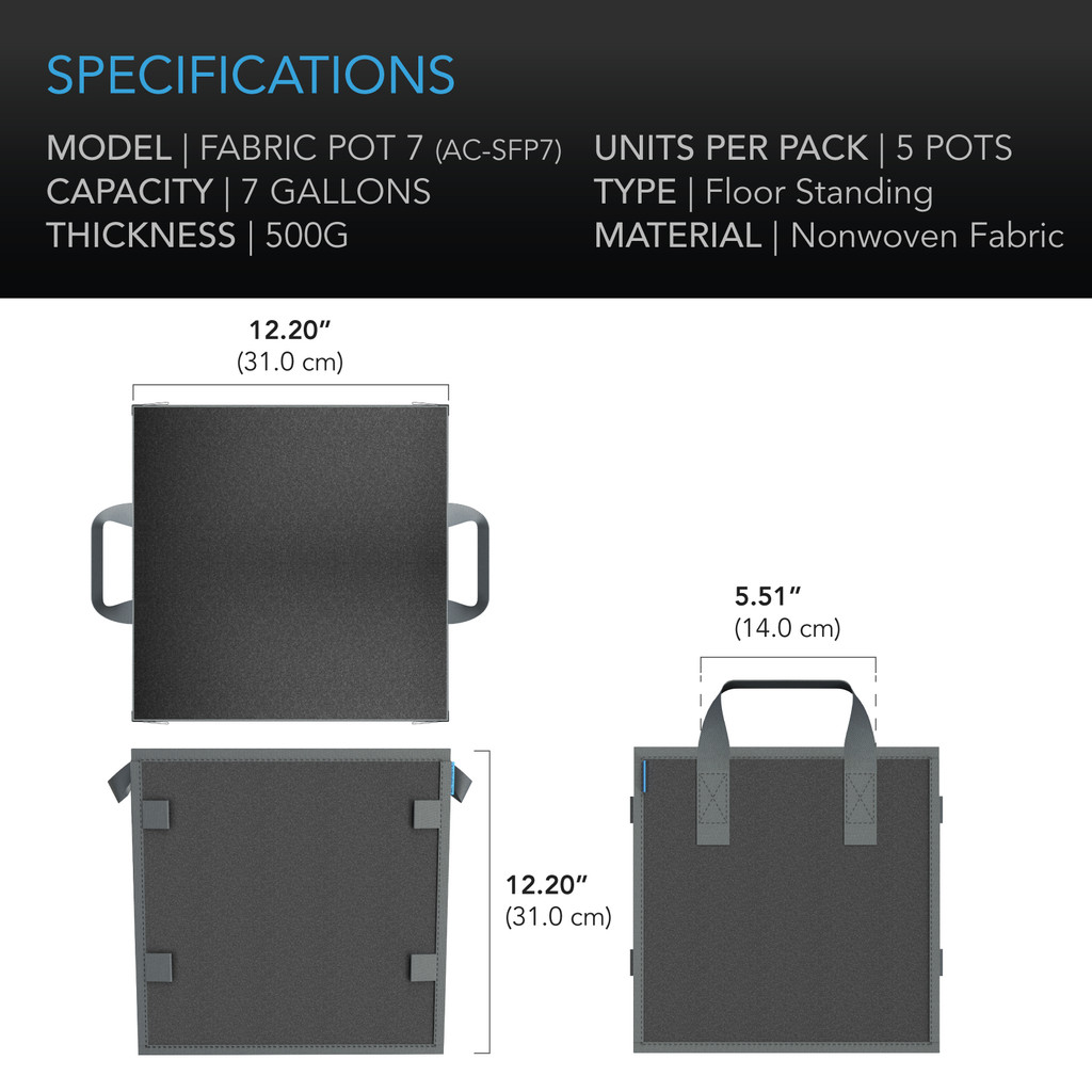 Thick Nonwoven Fabric Pots Grow Bags with Plant Stake Loops, for Greater Structural Integrity and Root Zone Preservation