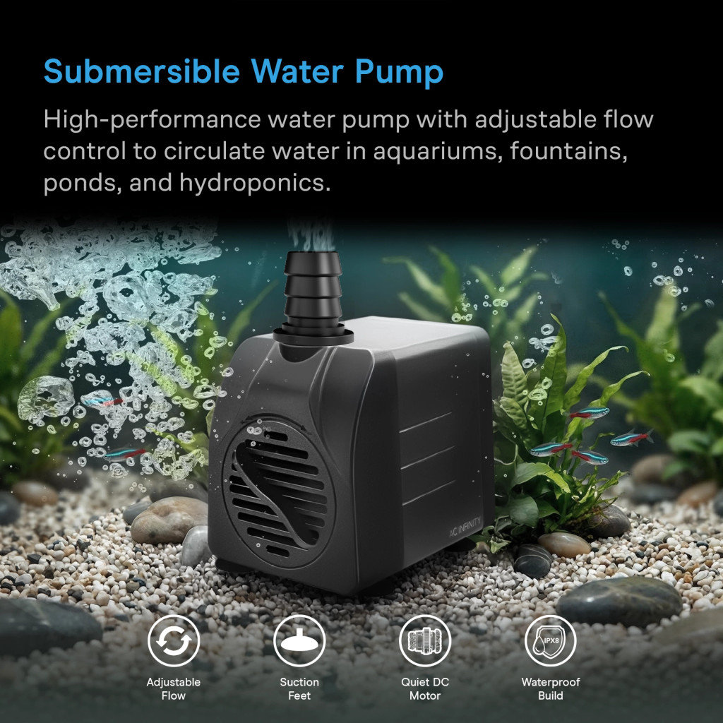 220 GPH Submersible Water Pump (833 L/H, 18W), Ultra Quiet Fountain Pump with 5 ft. High Lift, 5 ft. Power Cord, for Fish Tanks, Aquariums, Fountains, Statuaries, Ponds, Pools, Hydroponics