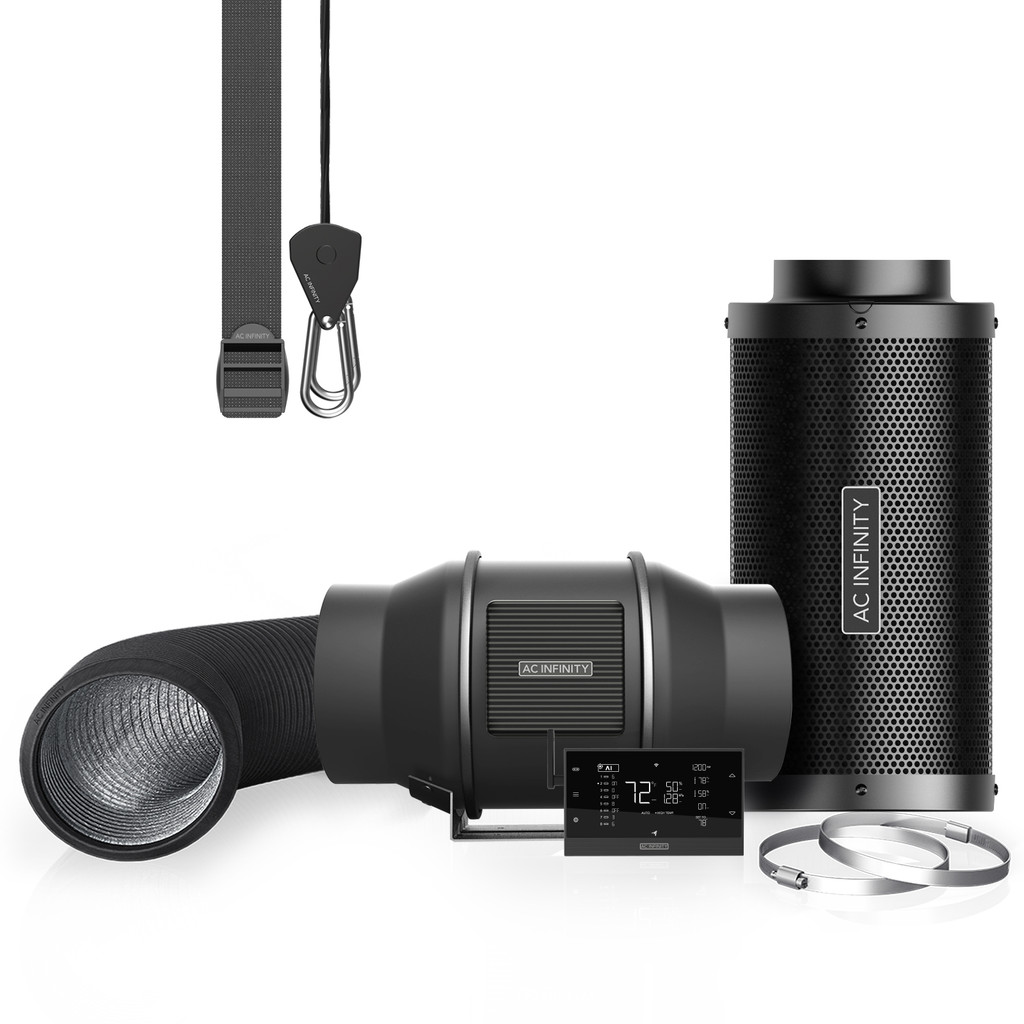 Air Filtration Kit 6in Inline Fan with Speed Controller, Carbon Filter & Ducting Combo