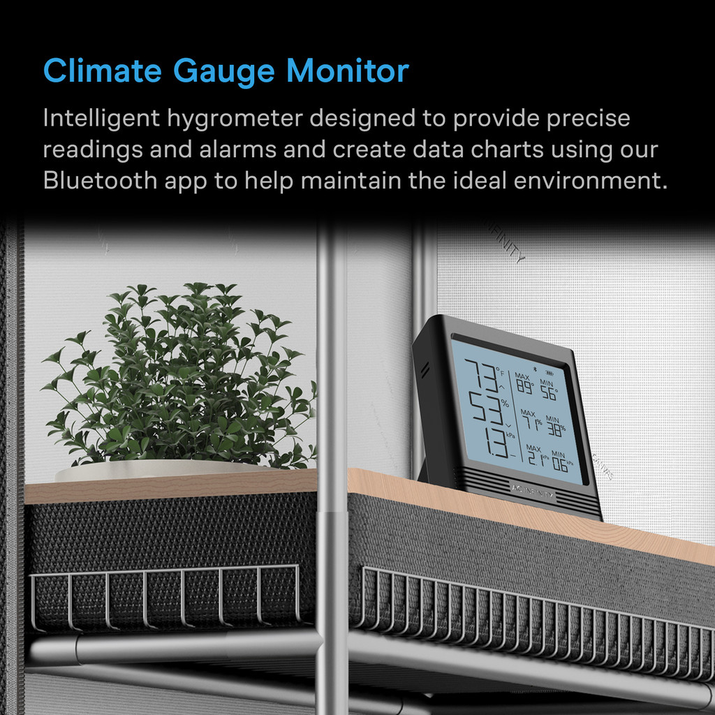 Bluetooth Smart Hygrometer with Digital VPD Temperature Humidity LCD Display and Remote App Monitor, Climate Gauge Thermometer and Thermalloy Probe for Basements, Guitar Rooms, Grow Tents and Greenhouses