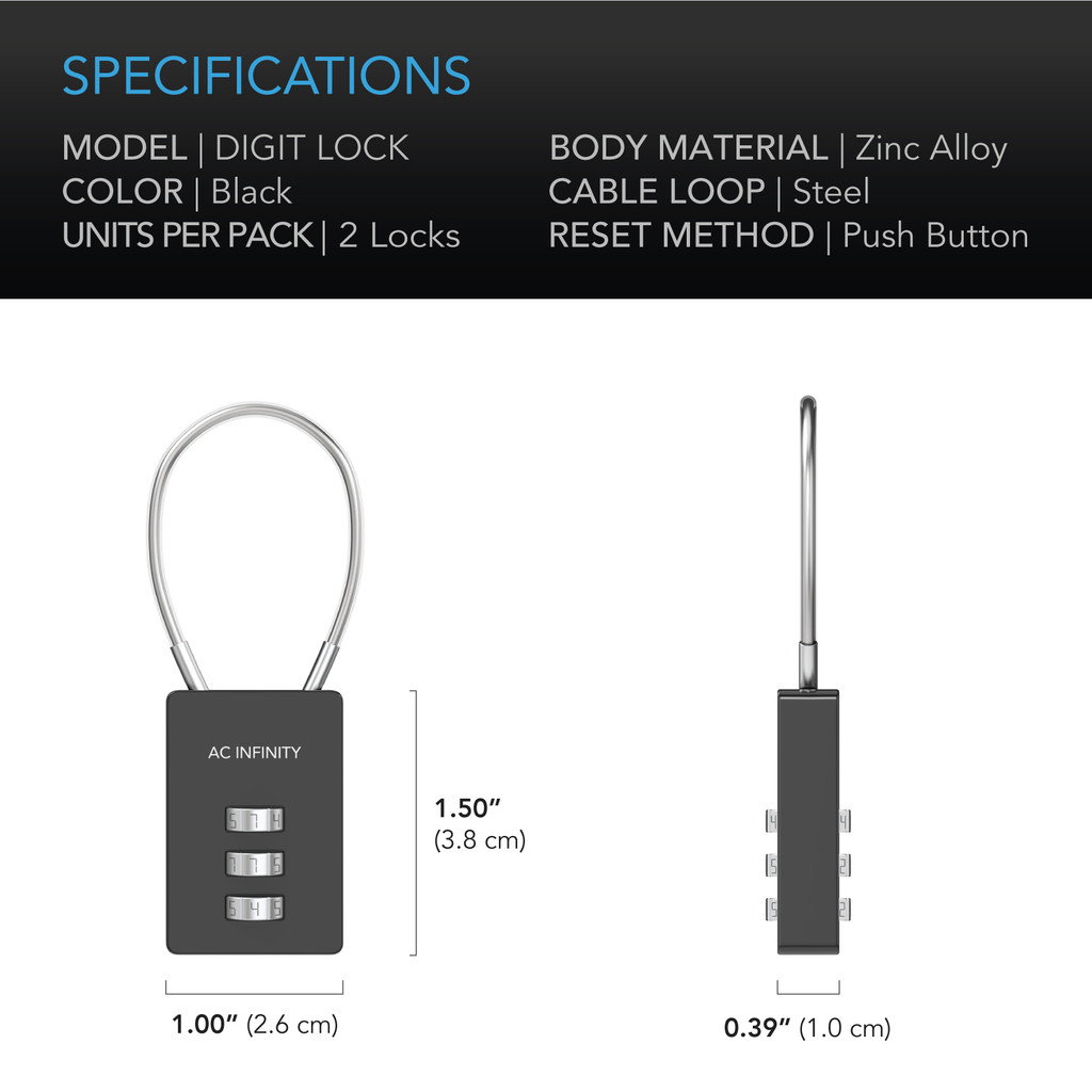 2-Pack Heavy-Duty Zinc Alloy Padlock with Steel Wire Cable for Grow Tents, Greenhouses, and Sheds