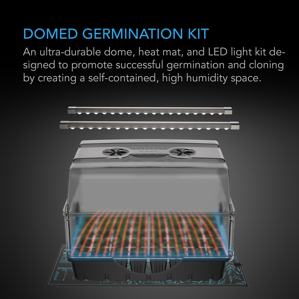 Germination Kit with Waterproof Seedling Mat and LED Grow Light Bars, 5x8 Cell Seedling Tray, and Vented Height Extension Panels, for Seed Starting, Propagation, Cloning Plants