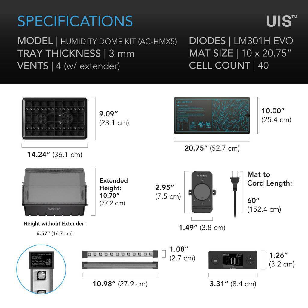 Germination Kit with Waterproof Seedling Mat and LED Grow Light Bars, 5x8 Cell Seedling Tray, and Vented Height Extension Panels, for Seed Starting, Propagation, Cloning Plants