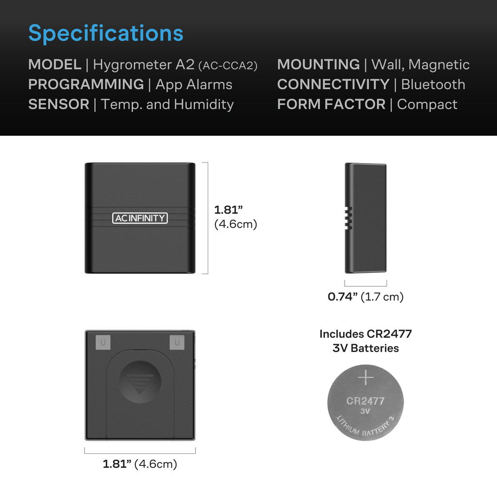 Mini Temperature Humidity Smart Hygrometer Bluetooth App Monitor, Climate Gauge Thermometer for Basements, Guitar Rooms, Grow Tents, and Greenhouses