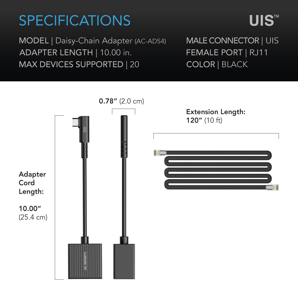 RJ11 2-in-1 Daisy Chaining Adapter Dongle, L-Shaped Sequential Connection Cable Cord, Right Angle Piggyback Connector for UIS LED Grow Lights