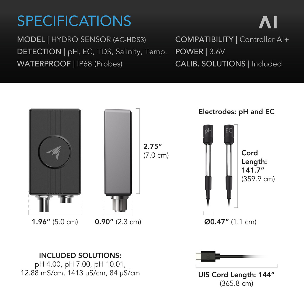 Environmental Sensor, Dynamically Assists Controller AI+ to Learn and Manage Equipment. pH, EC, TDS and Temp Data Tracking for Gardens, Grow Tents, Grow Spaces and more