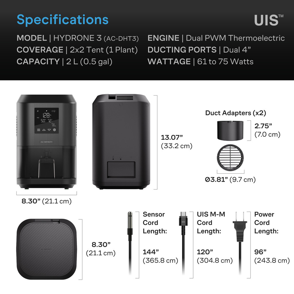 Plant Dehumidifier with VPD Humidity Controls, 10-Level Precision Environmental Stabilizer, High-Precision PWM Motor, Intake Fan Mode, Dual Duct