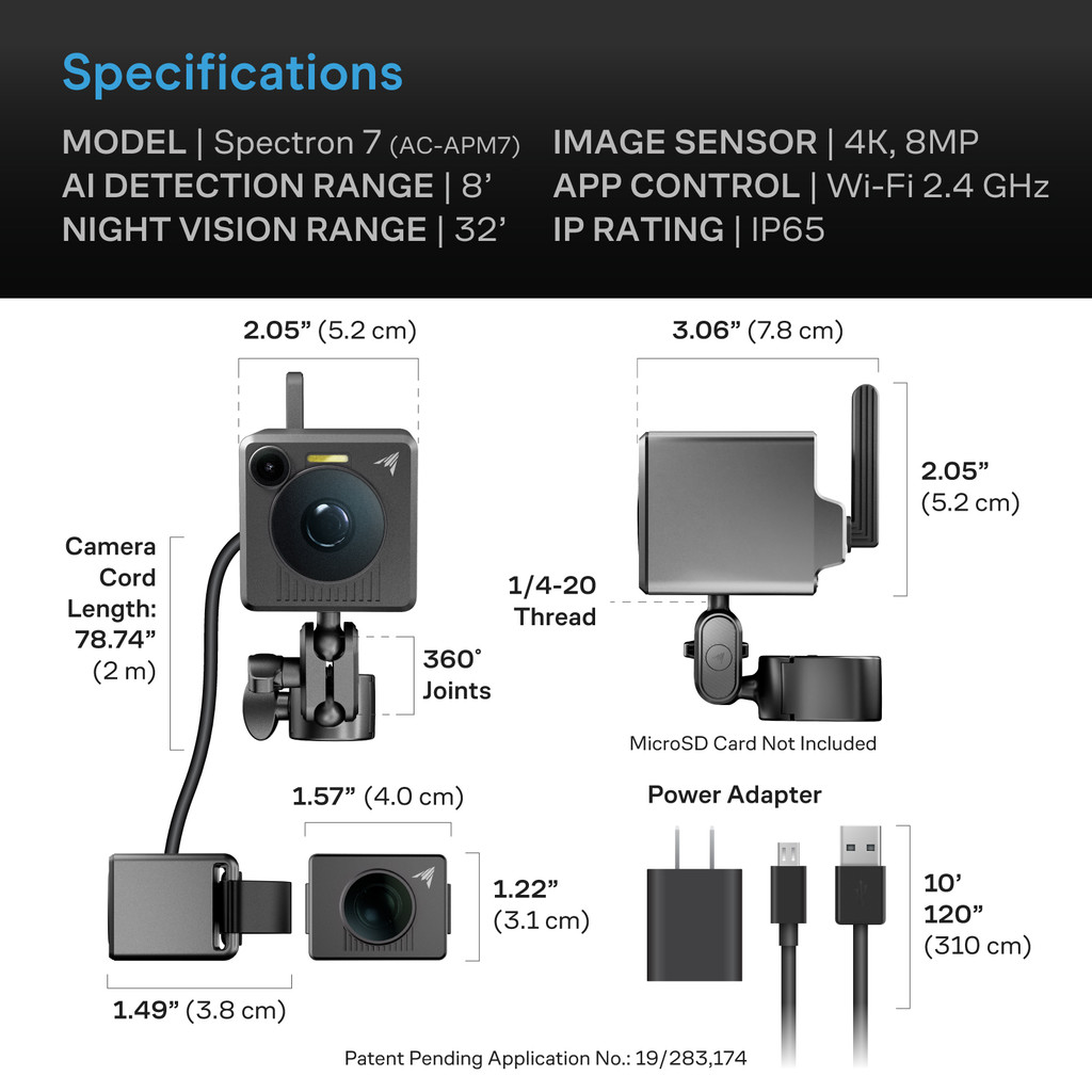 The Spectron 7 is a Dual Vision AI Grow Camera, 4K Stills, 2.5K Live View, Thermal Imaging, Plant Health & Growth Analysis, Timelapse, Night Vision, Real-Time Alerts, WiFi App, Made for Grow Tents