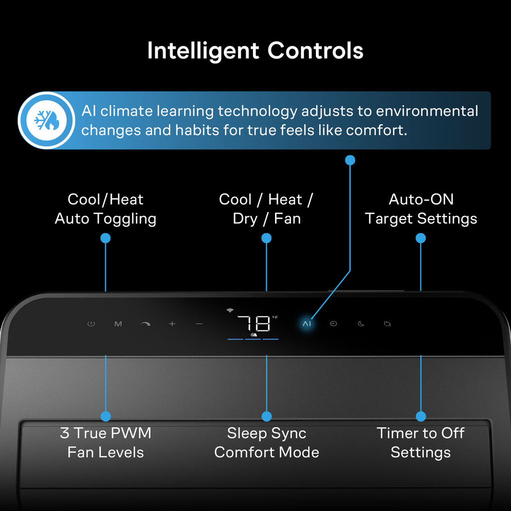 Auto Heating and Cooling, Portable, 48 DB Quiet, Drainage-Free, App / Voice / Remote Control